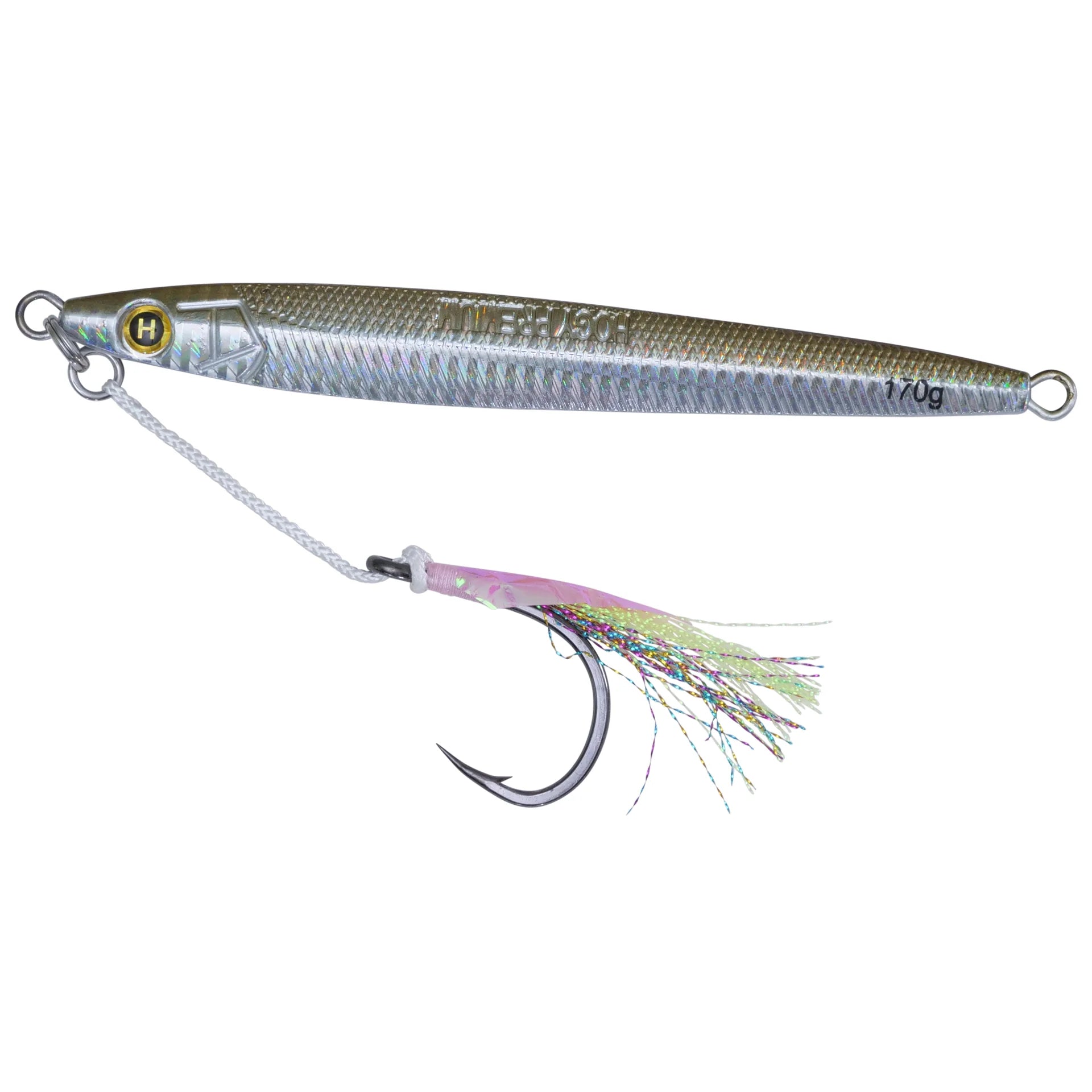 eel fishing baited hook Hogy Sand Eel Jig Teaser Assist Hook (6") 6.5 oz Olive